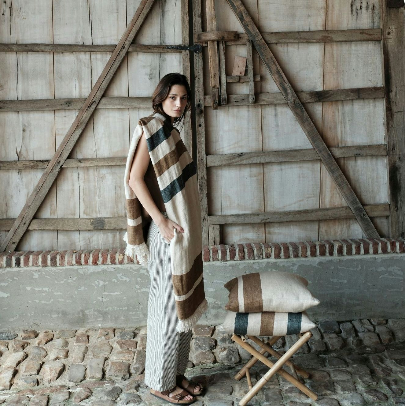 The Belgian Towel Fouta Beeswax stripe 43x71 Inch