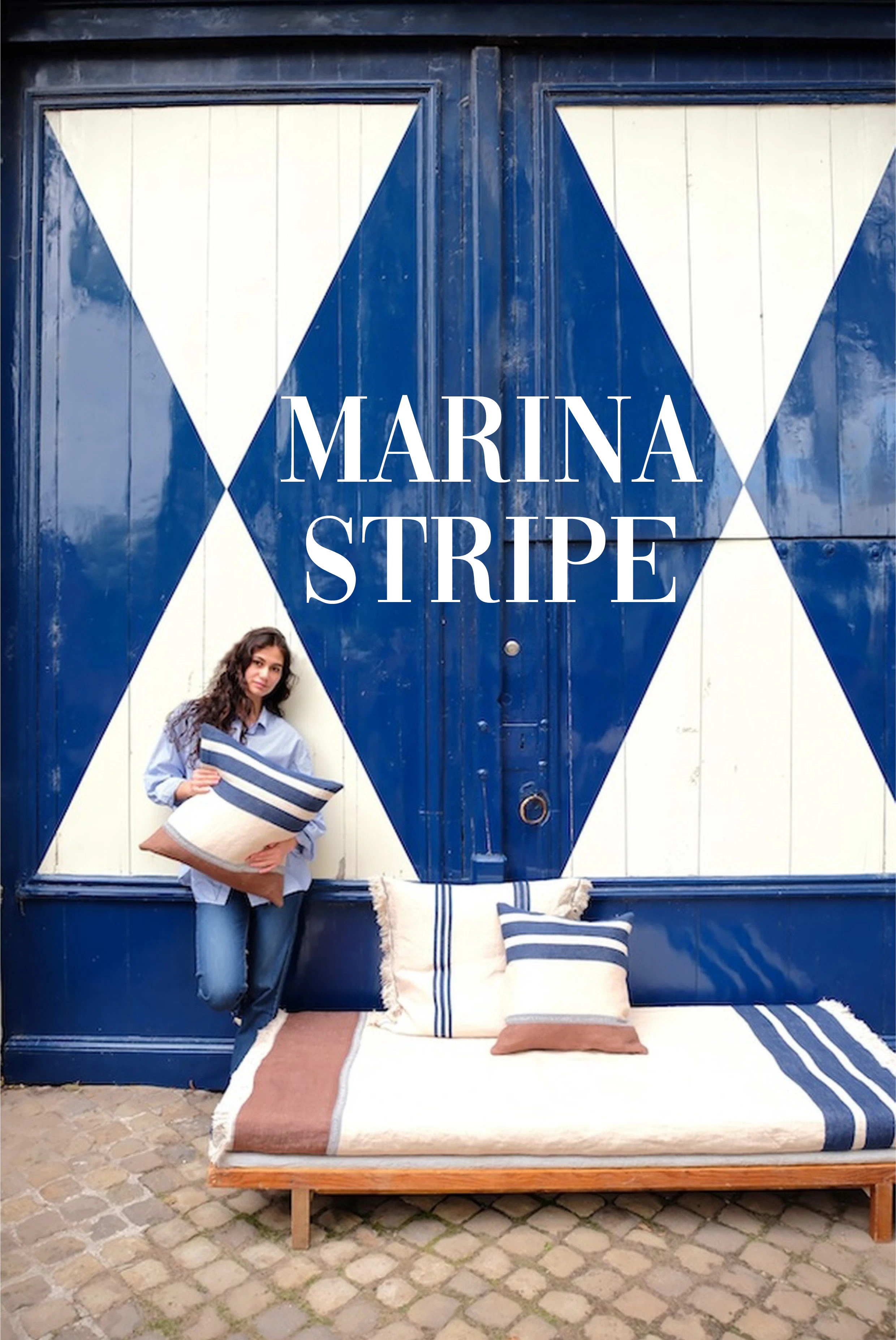 Marina Stripe from the Blue Diamond Beauty collection by Libeco Home, featuring textured Belgian linen stripes in indigo, sienna brown and off-white.